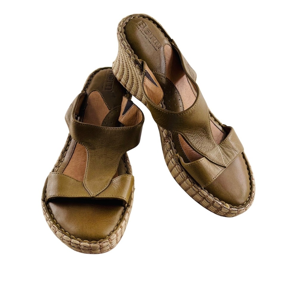 Born Womens 8/39 M/W Leather Espadrille Wedge Sandals